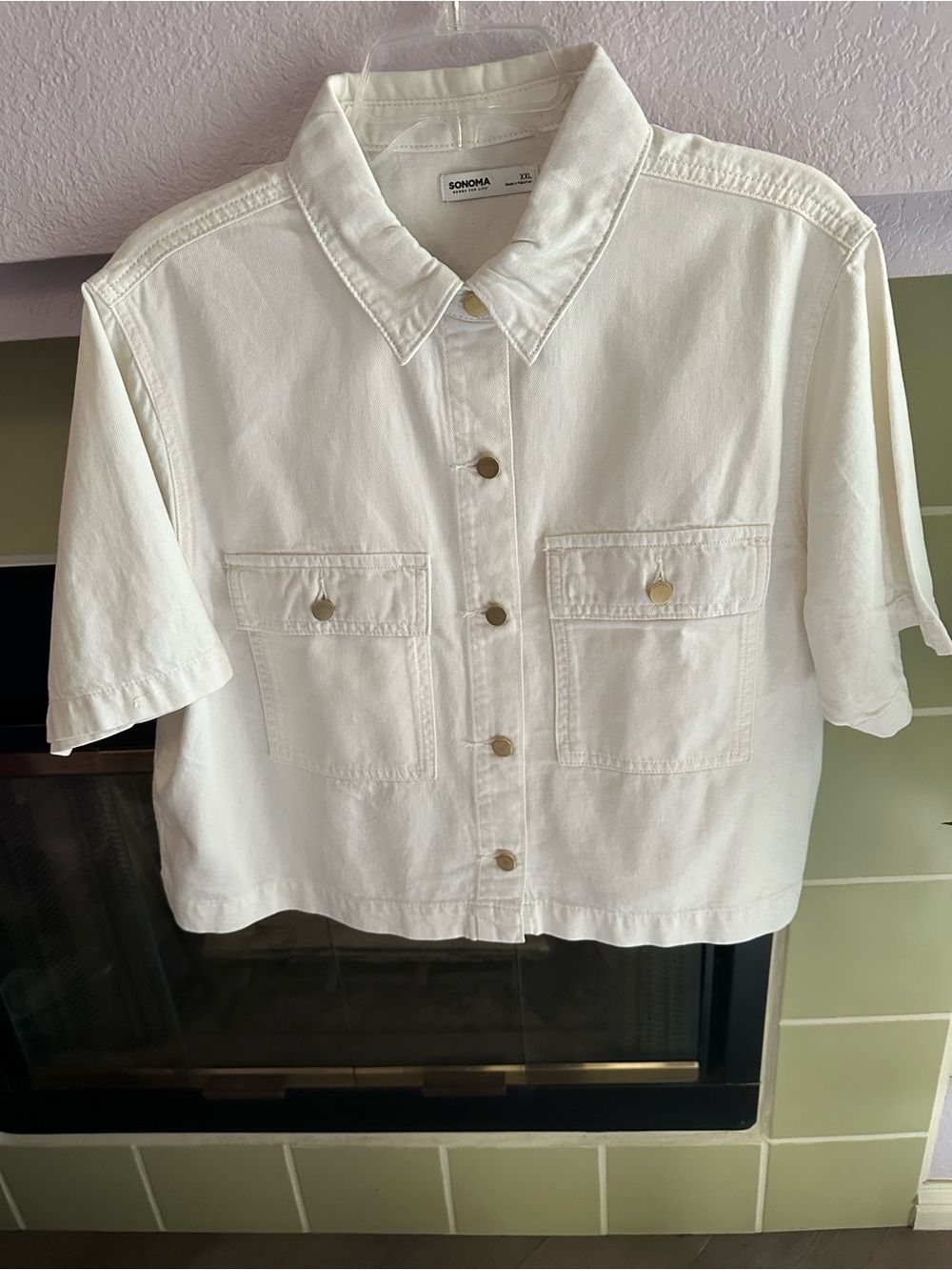 Sonoma White Short-Sleeve Cropped Button-Front Shirt XXL (NWT)